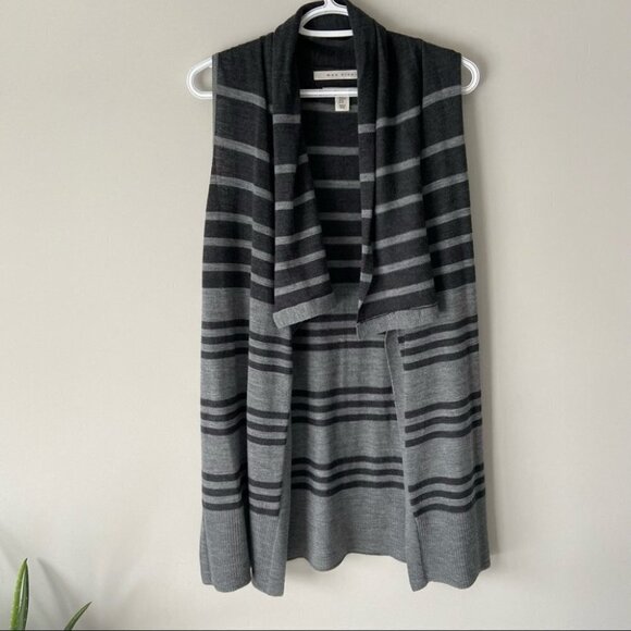 Max Studio Striped Extra Fine Merino Wool Sleeveless Cardigan - Picture 13 of 14